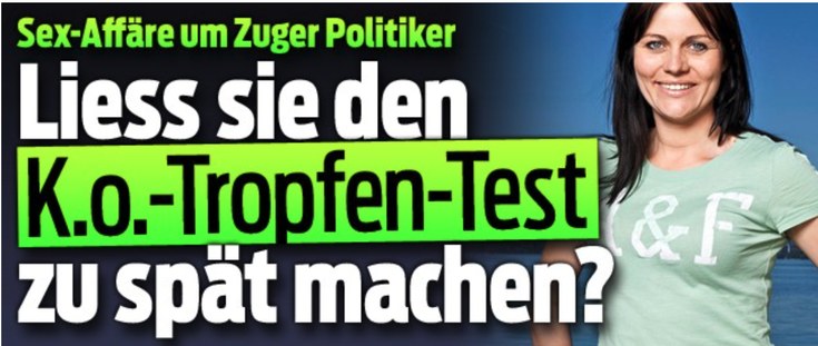 Schlagzeile «Liess sie den K.o.-Tropfen-Test zu spät machen?», blick.ch, online, 31. Dezember 2014